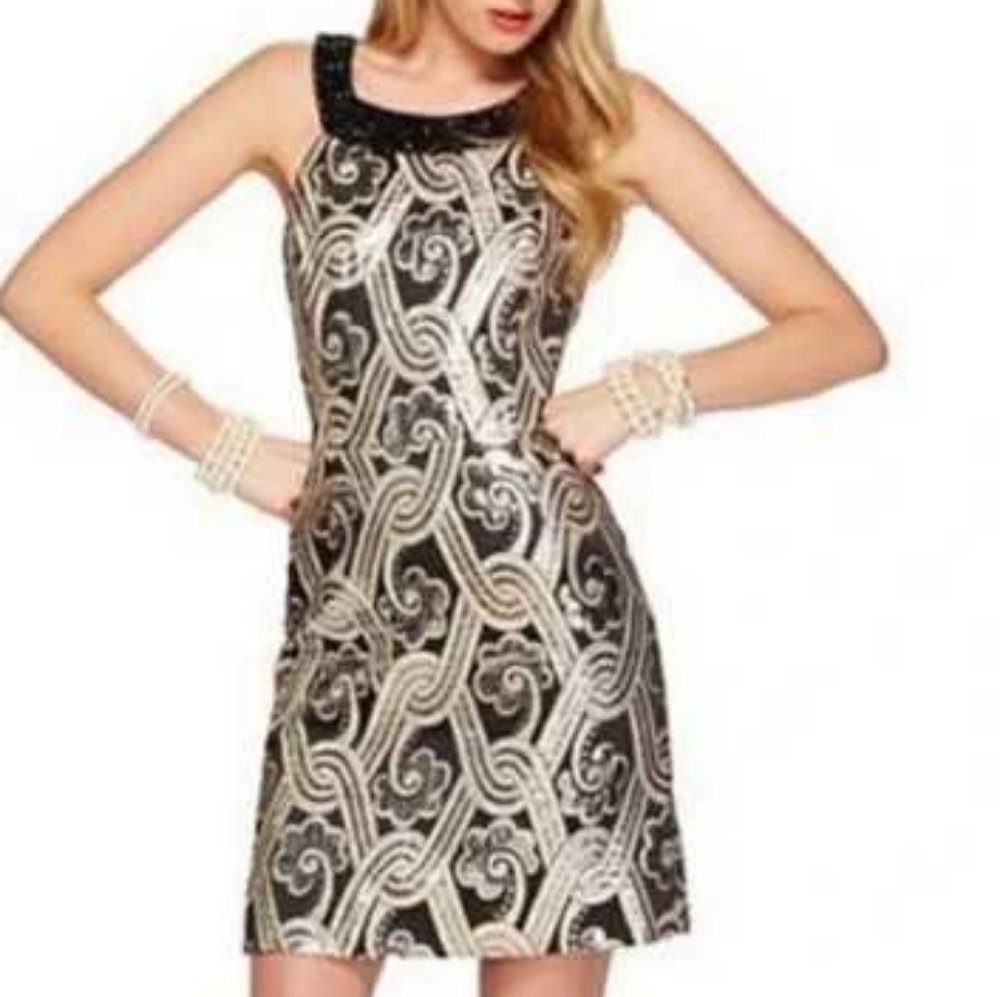 Lilly Pulitzer sydney silver gold black brocade beaded dress